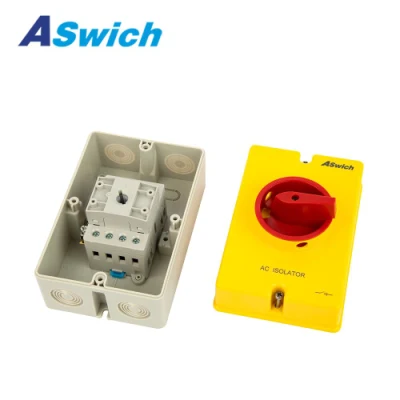 Aswich 20A 4 Pole 690V 3 Phase Rotary Yellow Box AC Isolator for Solar PV Battery Energy System
